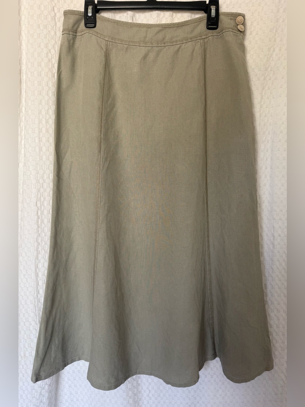 Per Una M&S Pure Linen A-Line Maxi Skirt Olive Khaki 12L Y2K - Picture 2 of 8